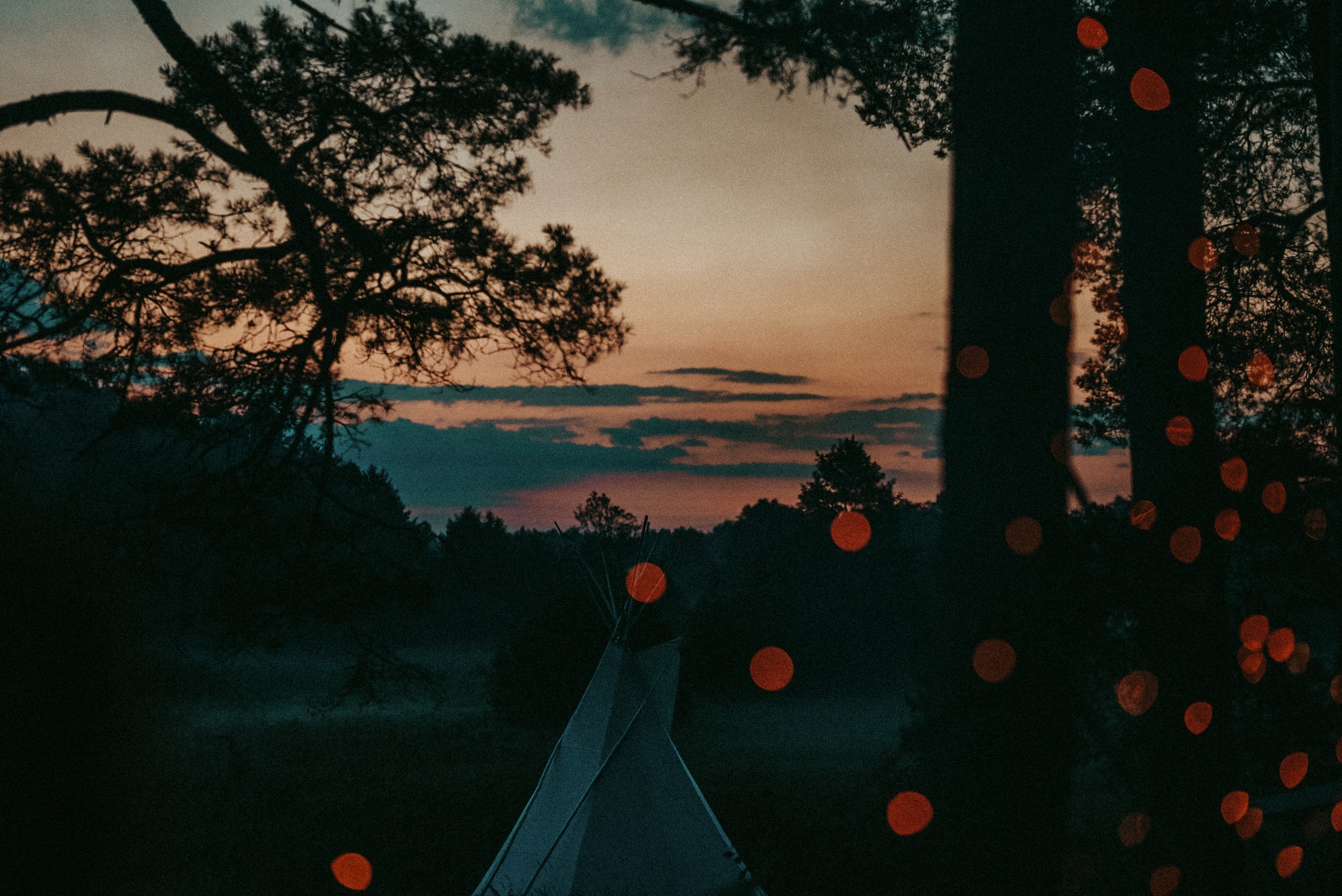 Atmospheric dusk with bokeh lights